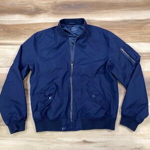 J.Crew Bomber Jacket Men Medium Minimalist Cotton Nylon Navy Blue Classic Zip Up